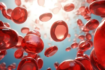 In microscopic world, countless vibrant erythrocytes, red blood cells, traverse circulatory system, tirelessly carrying life-sustaining oxygen, resembling a dynamic network vital for human vitality.