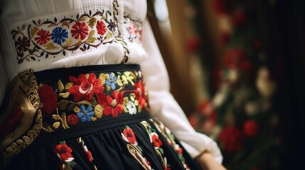 Details of a traditional Romanian folk costume. generative ai - obrazy, fototapety, plakaty