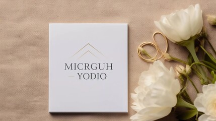 white wedding card mockup decorated with flowers in the corner, mockup material or banner