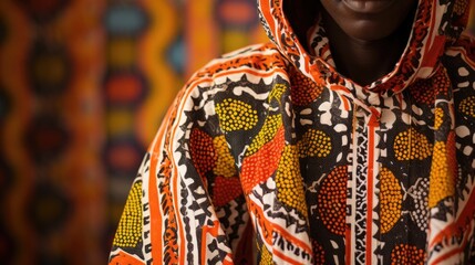 details of a traditional Malian Boubou, with vibrant patterns generative ai