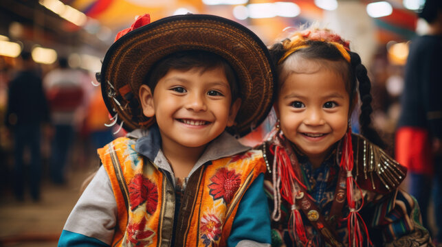 expressions of children in traditional costumes at the Manizales Fair generative ai