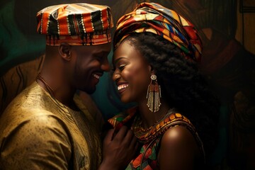African couple love. Beach romantic. Generate Ai