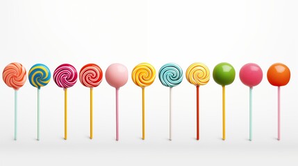Colorful lollipops on sticks against a white background, creating a vibrant and playful display.