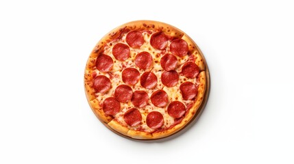  A delicious pepperoni pizza resting on a clean white surface.