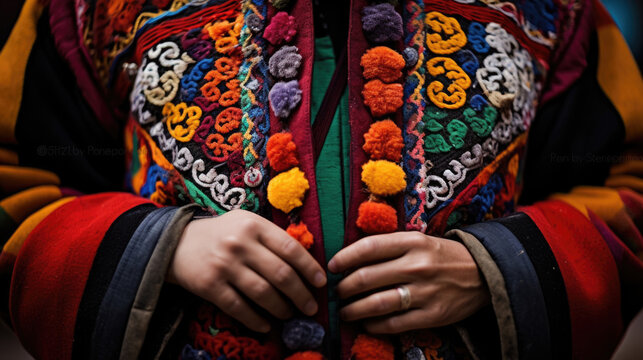 the intricate patterns of a Tibetan Chuba, worn during festivals generative ai