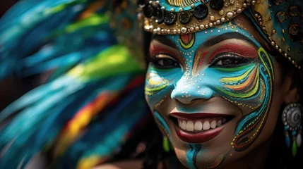 Afwasbaar Fotobehang Carnaval vibrant costumes and joyful faces of Carnival dancers in Barranquilla generative ai