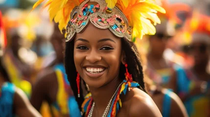 Crédence de cuisine en verre imprimé Carnaval vibrant costumes and joyful faces of Carnival dancers in Barranquilla generative ai