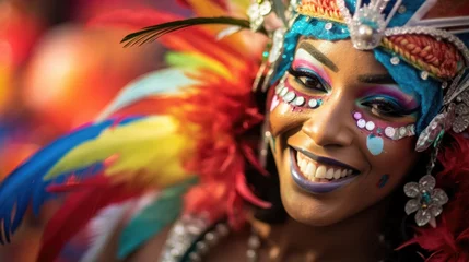 Papier Peint Lavable Carnaval vibrant costumes and joyful faces of Carnival dancers in Barranquilla generative ai
