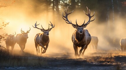 The cold morning air becomes a canvas for an elk's breath, swirling and dancing in the first light of day. 