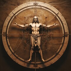 Unveiling perfection: timeless allure of vitruvian man, leonardo da vinci's iconic representation of human proportions, symmetry, harmonious intersection of art and science in renaissance brilliance.