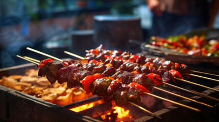 person skillfully grilling skewers for a Chinese barbecue generative ai