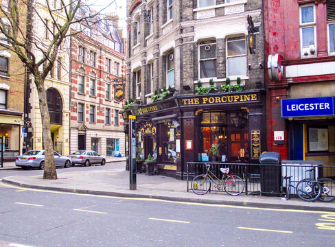 Leicester Square, London - England: The Porcupine Pub at the corner of Charing Cross and Great Newport