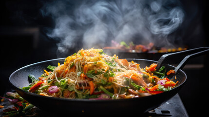 chinese food wok generative ai - obrazy, fototapety, plakaty