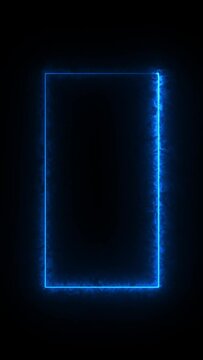 Seamless loop animated rectangle picture frame with Blue heat neon color 4K video motion graphic isolated on transparent background. Futuristic light effect for overlay element. Empty copy space.