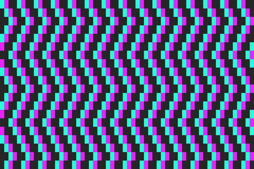 Blue, pink, and dark gray pixelated wavy stripes pattern background