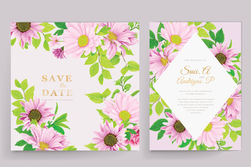 pink and green floral watercolor background invitation card set