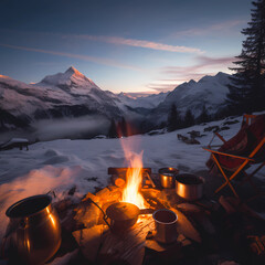 Camping outdoors image, AI in winter