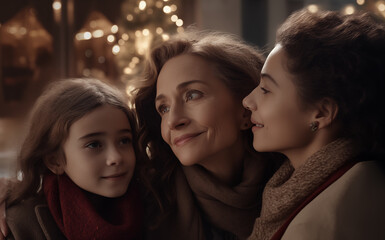 Small family having happy time together on Christmas. AI Generative