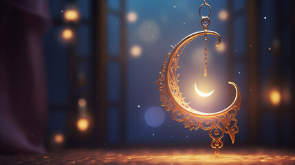 Crescent moon with blurred background,  Ramadan idea - obrazy, fototapety, plakaty