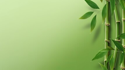 Fototapeta na wymiar green bamboo leaves on bamboo background