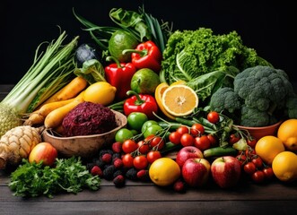 Fruits and vegetables on table. Healthy food
