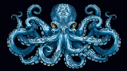 Blue octopus object hand drawing