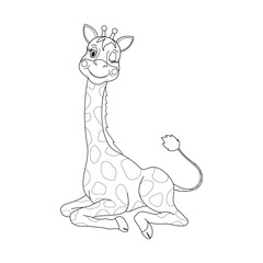 Cute giraffe winks. Vector children's illustration. For design, books, decorations. Coloring page.