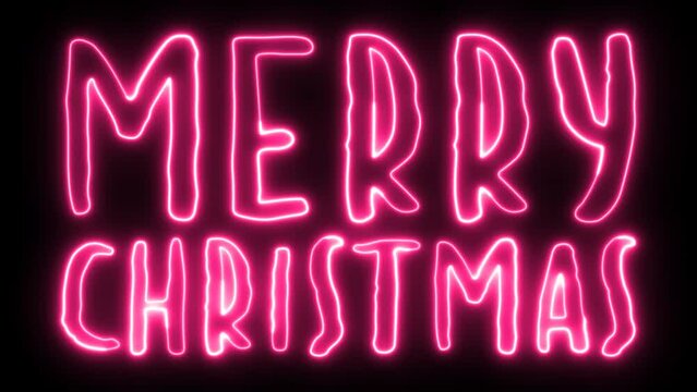 Merry Christmas glowing neon text animation