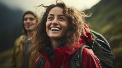 Overjoyed Travelers Explore with Active Leisure: Smiling Tourists Satisfied with Wanderlust Tour, Discovering Locations Outdoors. Destination Exploration. Generative AI