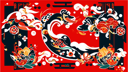 Asian-inspired motifs vektor icon illustation