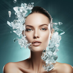 Frau mit kristallinspiriertem Make-up und Ästhetik, Generative AI