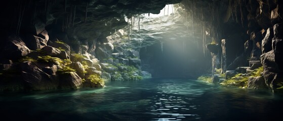 Underwater caves and tunnels. Mysterious underwater cave