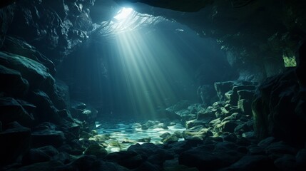 Underwater caves and tunnels. Mysterious underwater cave