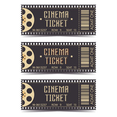 Set of retro cinema tickets. Vector movie theatre vintage illustration - obrazy, fototapety, plakaty