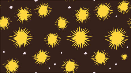 Energy and idea symbol. Abstract print texture. Vector illustration. New Year celebration or party concept. Contemporary batik motif. Flower drawing by hand. Fancy starry print. Seamless.