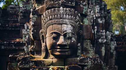 Fototapeta na wymiar Buddha head in Bayon temple of Cambodia