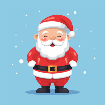 Flat Vector Portrait of Smiling Happy Santa Claus Icon. Cartoon Christmas Santa Claus Icon, Isolated Vector Illustration, Front View