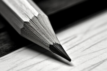 Extreme close-up of a simple, unadorned pencil on a blank sheet of paper.