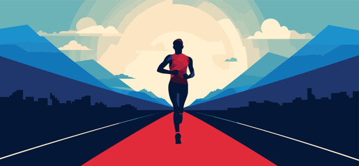 vector poster with the elegant and minimalist typography, paired with an image of a marathon runner crossing the finish line