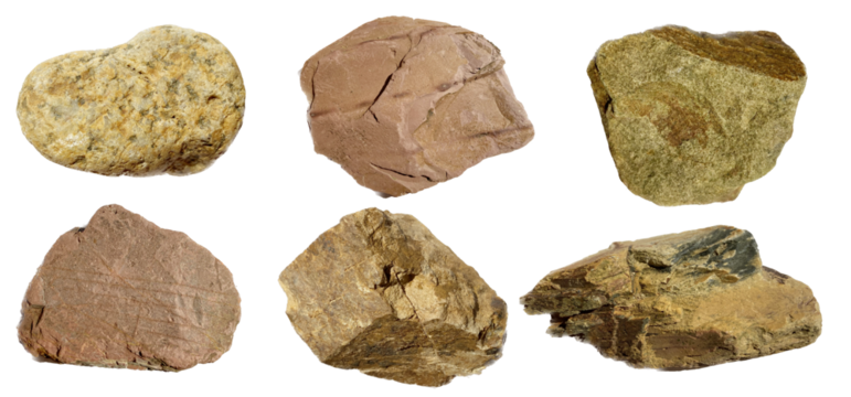 A collection of pebble rock, Cobblestone and rock stone isolated on a transparent background
