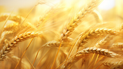 Bunch of golden wheat at the field harvest background