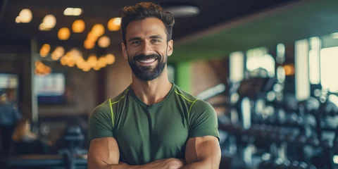 Lichtdoorlatende gordijnen Fitness Gym trainer smiling at the camera