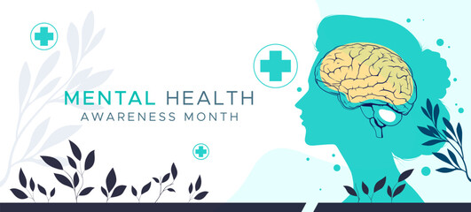 Mental Health Awareness Month banner design. Care about mental health. Health concept design. May is Mental Healt Awareness Month