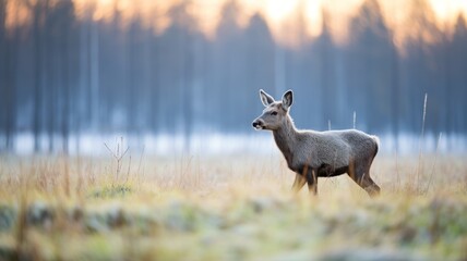 Obraz premium Moose on a cold morning meadow