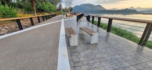 River with mountains and trail