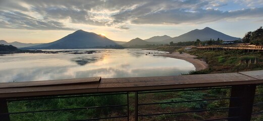 River with mountains and trail