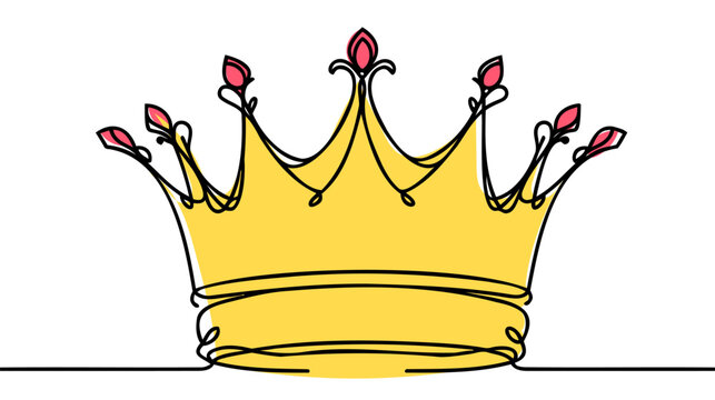 Continuous one line drawing of royal crown. Simple king crown outline design. 