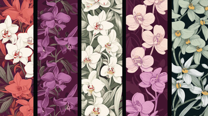 collection of fabrics with intricate vector floral patterns showcasing exotic orchids, offering a luxurious and unique textile option. featuring intricate orchid patterns
