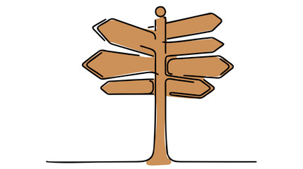 Road direction sign arrows isolated on white background. Continuous one line drawing.