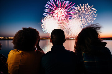 Group of People Enjoying a Spectacular Fireworks Show